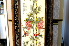 红木透雕瓷画掛屏